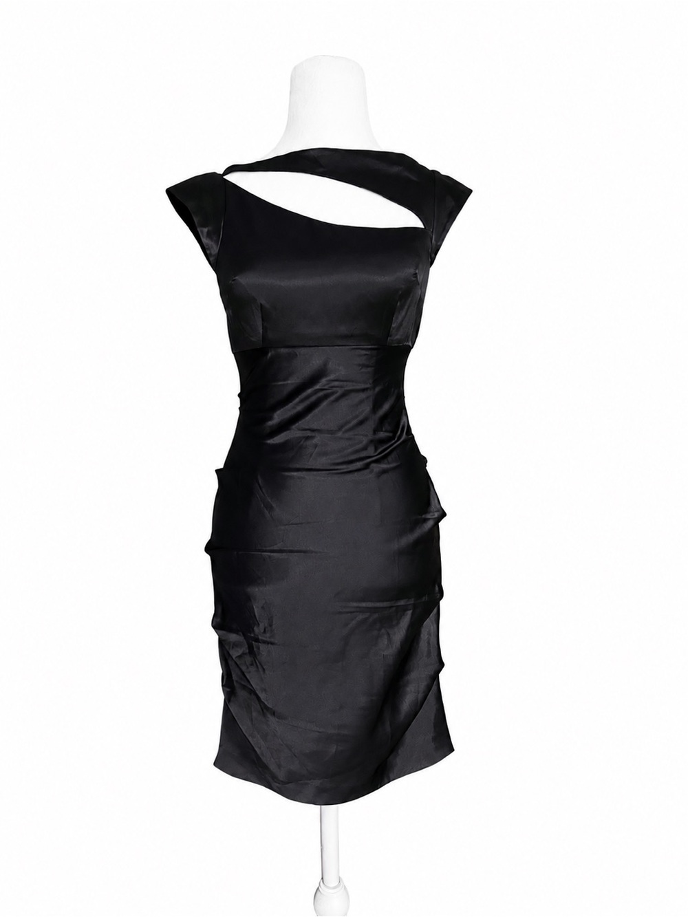 Hailey Logan Adrianna Papell Black Satin Cutout Ruched Prom Party Dress Sz 3/4